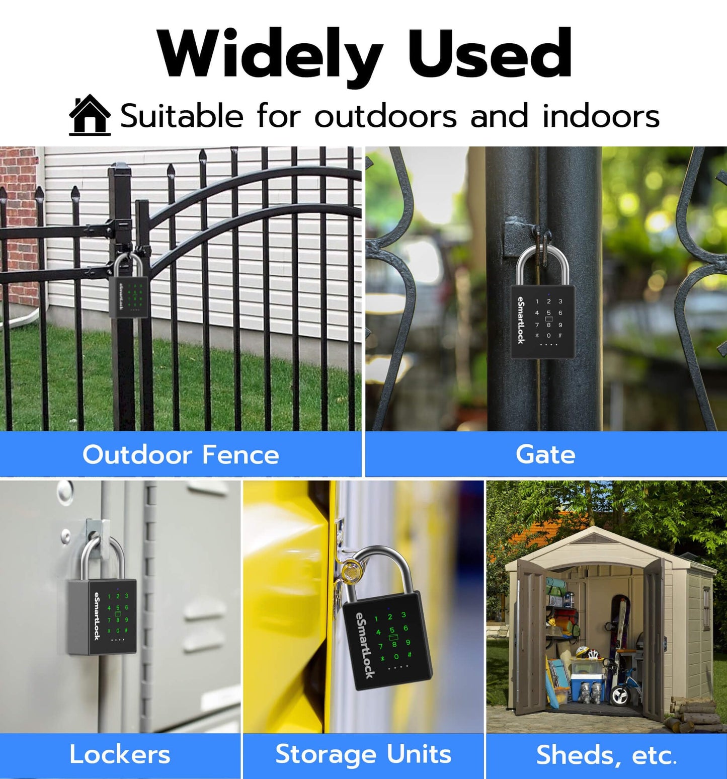 eLinkSmart Heavy Duty Smart Padlock with Key, Pad Lock with Code Keypad, Weatherproof Bluetooth RFID Keyless Electronic Digital Combination Lock for Gate Outdoor Fence Storage Unit Locker Shed Pool