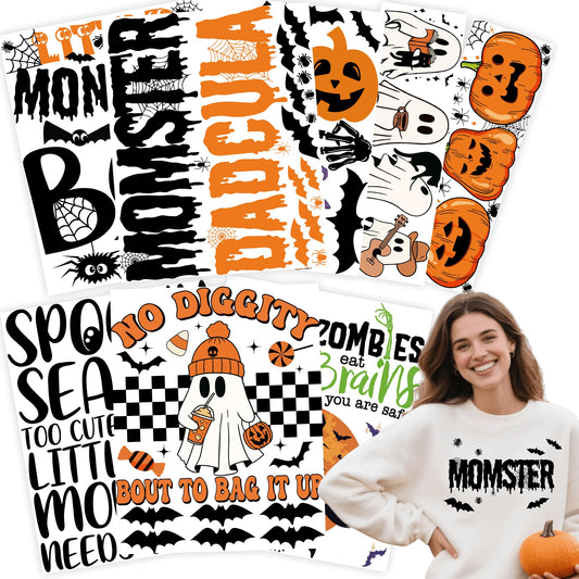 DIY Halloween Shirts for Women Kids Trick or Treat Bags Iron-on Heat Transfer Vinyls Set for Halloween Basket Pajamas Pillow Covers Blanket Tablecloth Runner Personalized Gifts Home Decorations