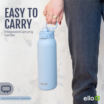 Ello Pop & Fill 22oz Stainless Steel Water Bottle with Quick Fill Technology, Double Walled and Vacuum Insulated Metal, Leak Proof Locking Lid, Sip and Chug, Reusable, BPA Free, Coastal Sunrise