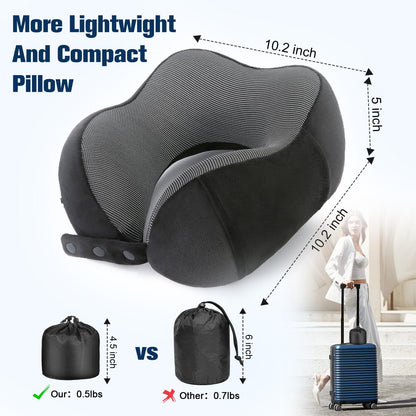 Cirorld Neck Pillow for Traveling, Travel Pillows for Airplanes,100% Pure Memory Foam Travel Neck Pillow, Adjustable Flight Pillow, Portable Plane Accessories with Eye Mask, Earplugs, Carry Bag