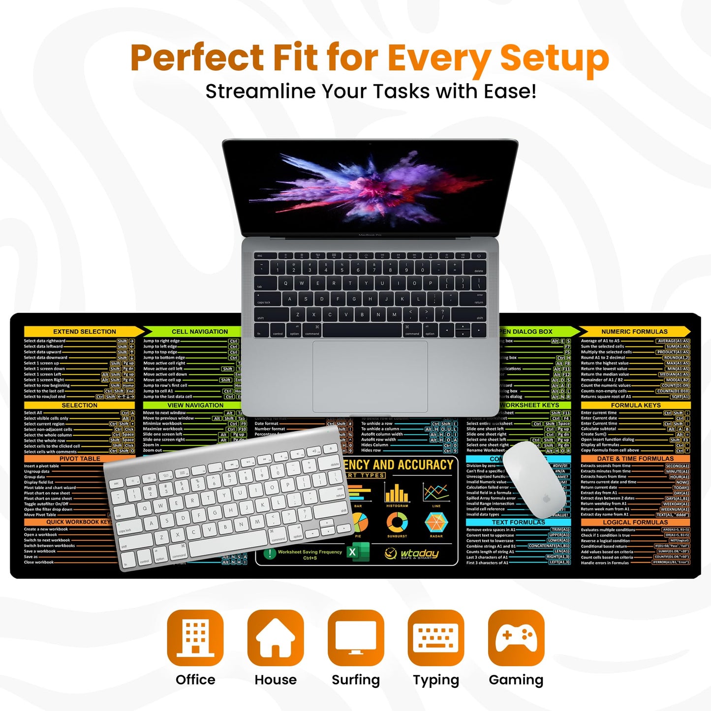 Excel Shortcuts Mouse Pad - Extended XL Office Keyboard Mat (31.5" x 11.8") Inch, Excel Mouse Pad Shortcuts, Stitched Edges | Non-Slip Base Excel Cheat Sheet Desk Pad
