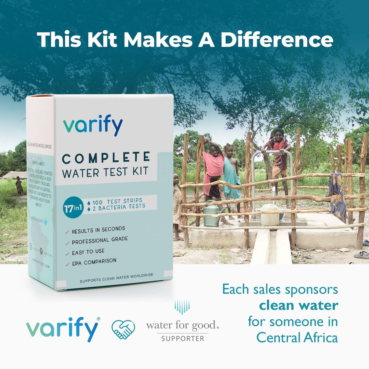 Varify 17in1 Complete Drinking Water Test Kit - 100 Strips + 2 Bacteria Tester Kits - Well, Tap, Home, City Water Testing Strip for Lead, Alkaline, Chlorine, Hardness, Iron, Fluoride, Copper & More
