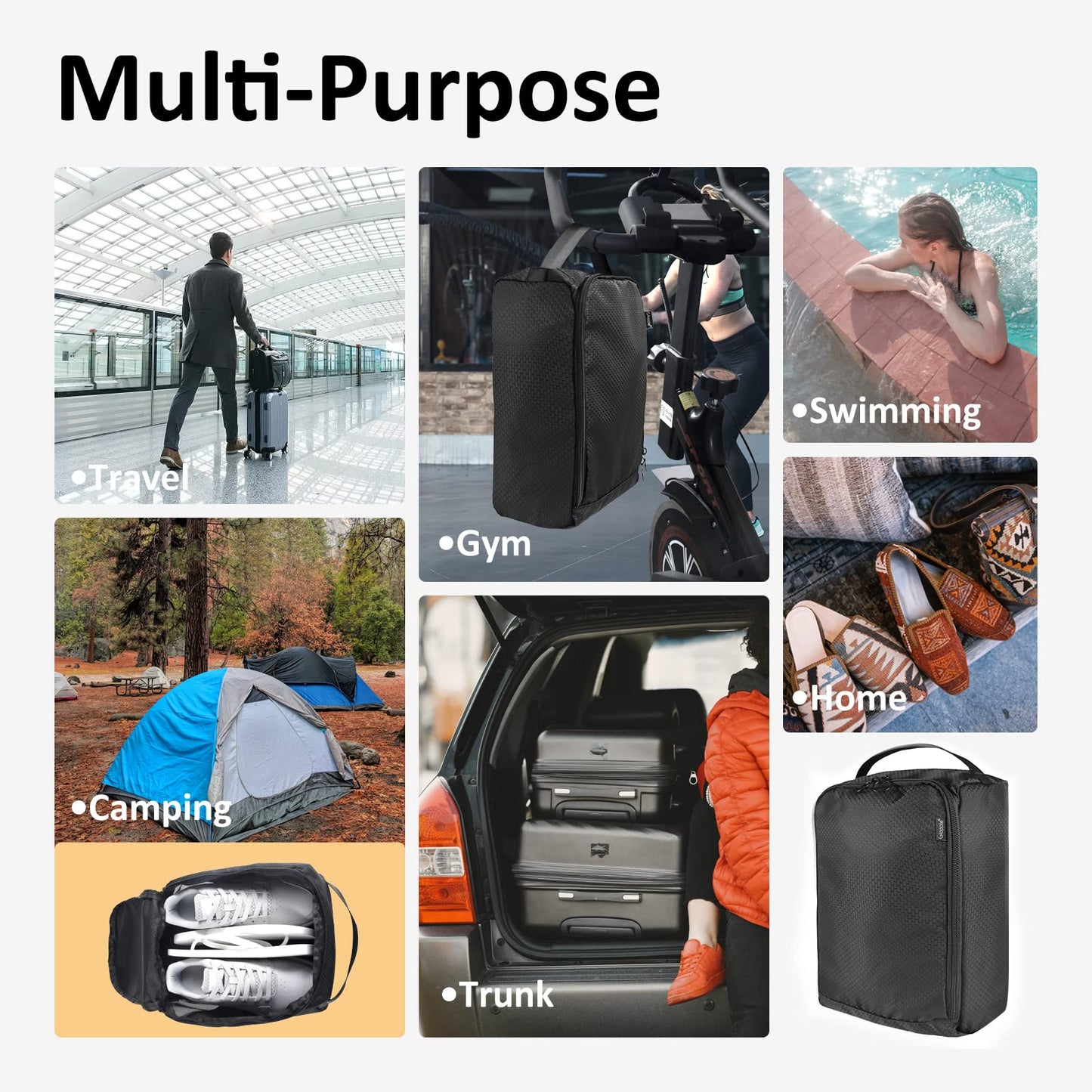 Gloppie Shoe Bags for Travel Shoe Pouch Portable Large Shoes Storage Bag for Men Women Shoe Organizer Black Shoe Packing Cubes for Travel Gym Sport Must Have for Business Trip Bolsa de Zapatos