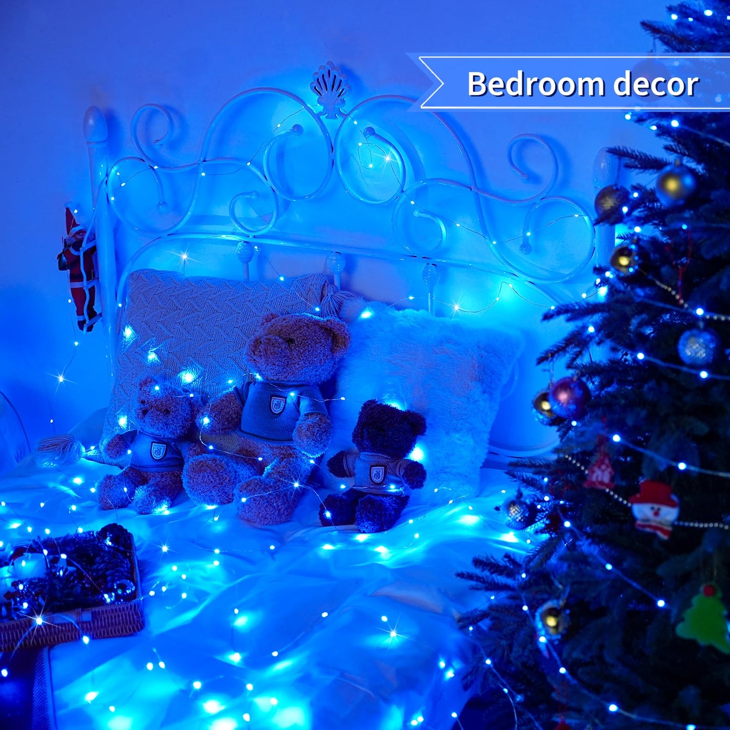 JMEXSUSS 2 Pack Blue Fairy Lights Battery Operated, Total 200 LED 66ft Blue String Lights Waterproof with Remote Timer, Blue Christmas Lights Indoor Decor for Bedroom Wedding Party Decor