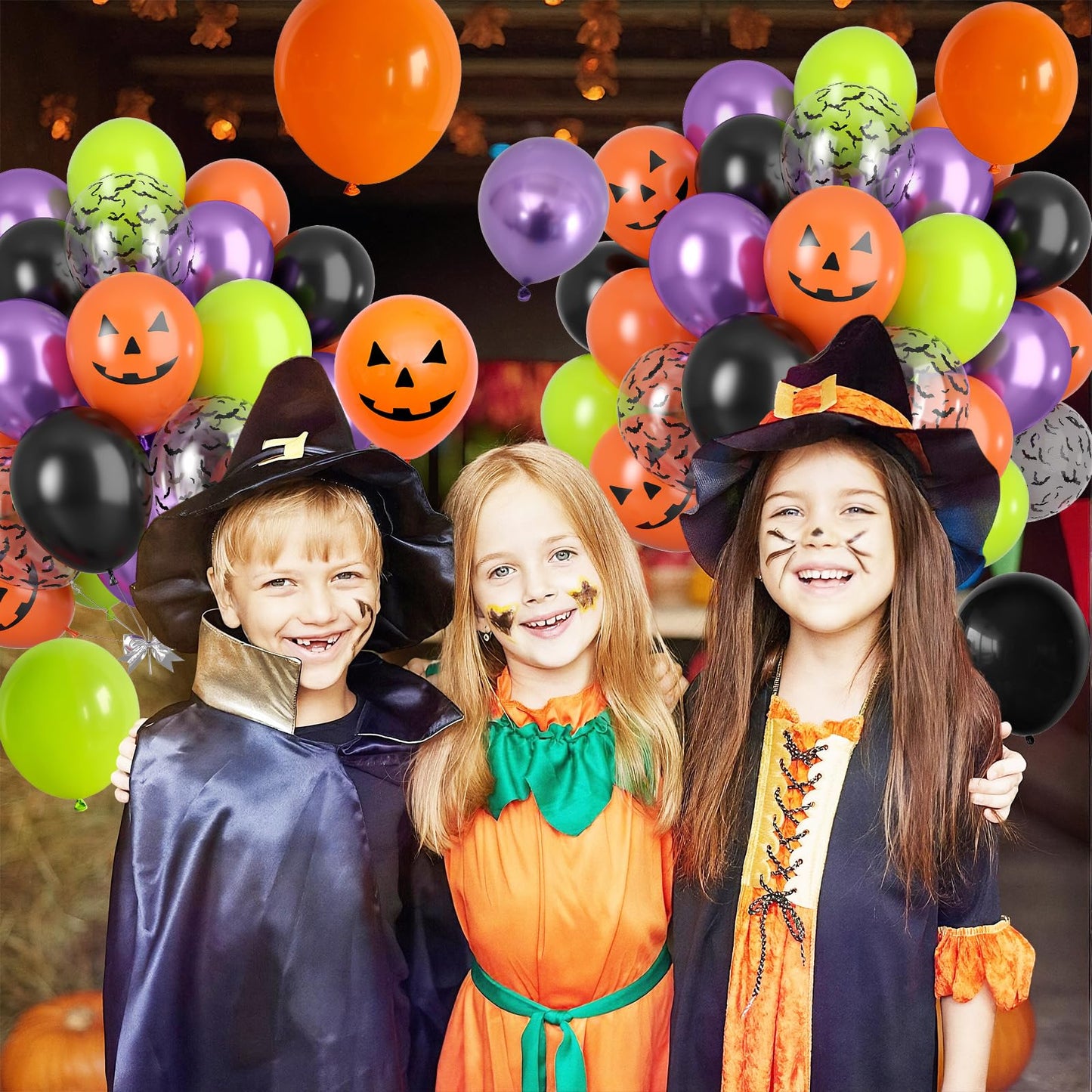 Halloween Party Balloons, Black Orange Green Purple Party Balloons, Metallic Purple Balloon Bat Pumpkin Head Printed Balloon for Halloween Birthday Baby Shower Home Garden Party Decoration