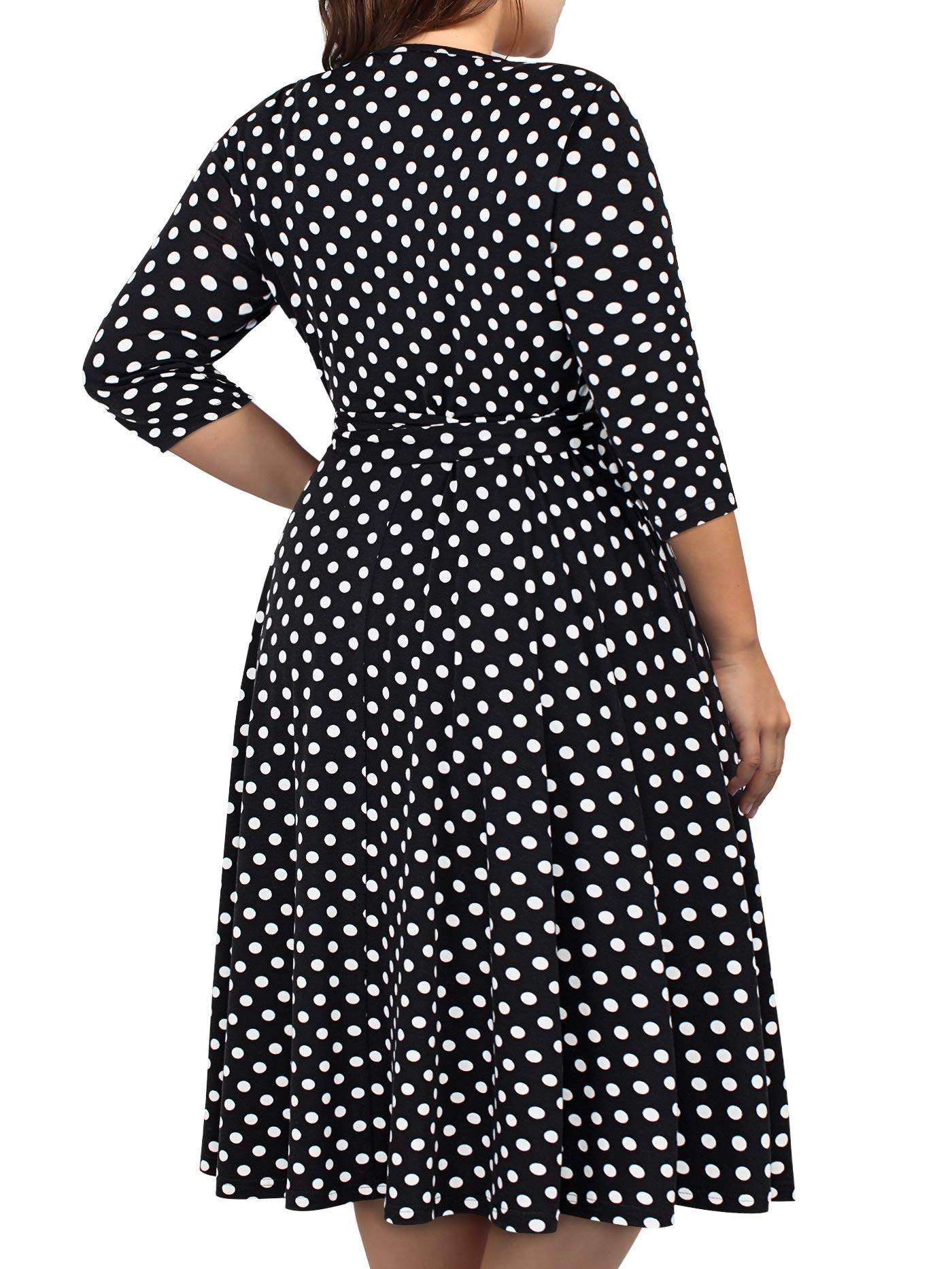 kissmay Plus Size Polka Dot Dress for Women, Plus Size 3/4 Sleeves Fall Halloween Dresses for Women 2025 Wedding Guest Evening Holiday Black Dot 18W