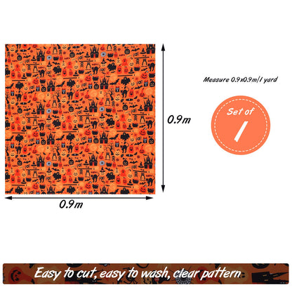 Halloween Fabric 1 Yard Ghost Pumpkin Cats Pattern Halloween Orange Printed Fabric for Sewing Quilting Apparel Crafts Home Decor Supplies (1 Piece)
