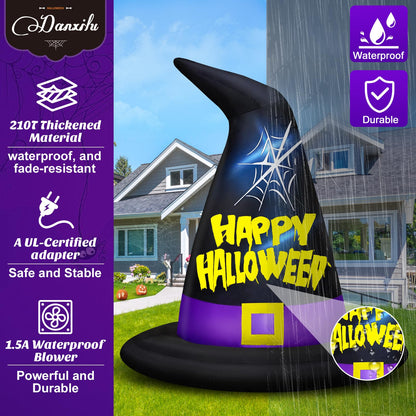 Danxilu 6 FT Halloween Inflatables Outdoor Decorations, Halloween Inflatable Witch Hat Built-in LED Lights Blow Up Yard Decoration for Decor Outside Holiday Party Garden Lawn
