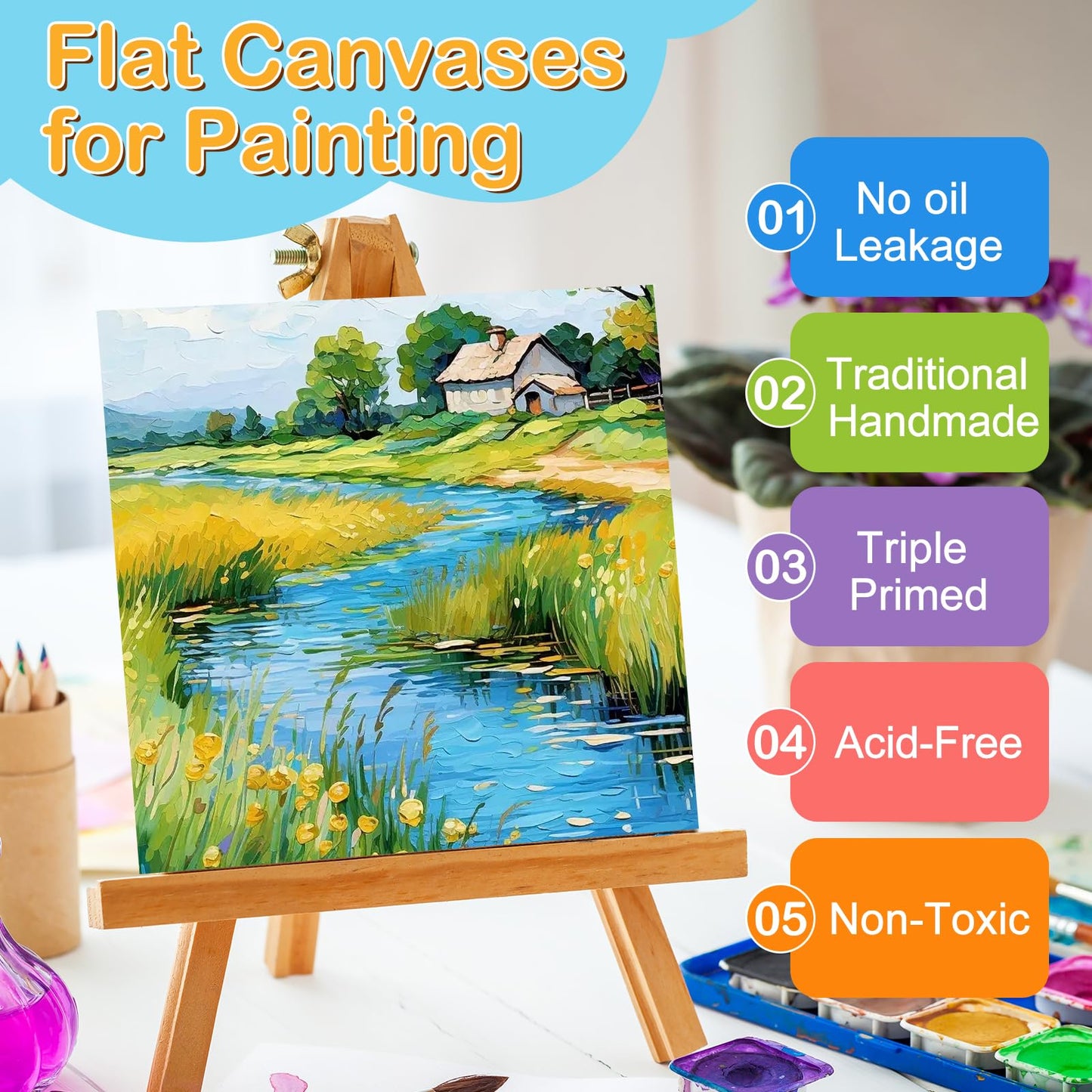 ESRICH Canvas Boards for Painting, 48 Pack Canvases for Painting 4x4 100% Cotton Small Paint Canvas Primed Acid Free Mini Blank Canvas Panels for Oil Paint,Watercolor,Acrylic Paint,Gouache&Tempera.