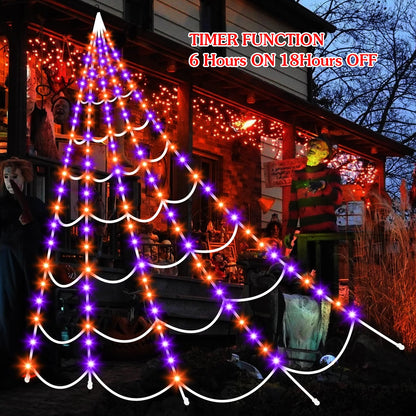 Halloween Decorations Spider Webs Lights: 200 Purple & Orange LED Halloween Lights Decor Outdoor, 17.4Ft Giant Spiderweb with 8 Lighting Modes Waterproof & Timer, Halloween Yard Decorations Outside