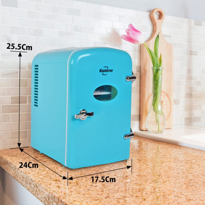 Koolatron Mini Fridge - Refrigerator for Bedroom Office, Portable Table Top Beverage Cooler, 12V 110V Refrigerador For Drinks, Soda, Wine, Breast Milk, Use In Car, Dorm, Outdoor, Patio, 8 Can