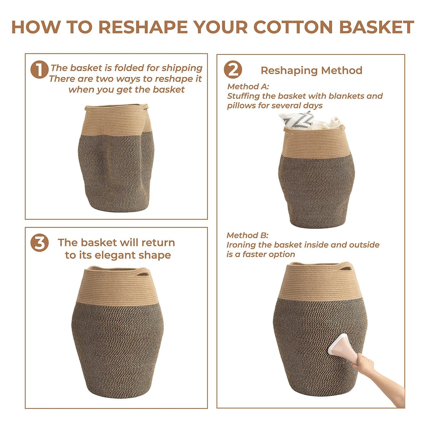 Goodpick 80L Jute Woven Rope Laundry Hamper - Collapsible Clothes Hamper for Bedroom and Laundry Room, 25.6" x 17.7" Tall Modern Baskets for organizing and décor Room