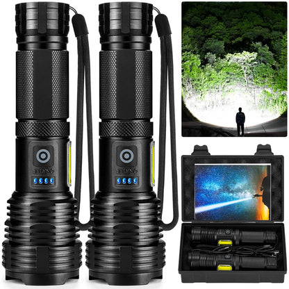 Flashlights LED High Lumens Rechargeable, High Lumen Super Bright Flashlight, USB Fast Charging High Powered Flash Light, Powerful IPX7 Waterproof Handheld Flashlights for Home,Camping(2 Pack)