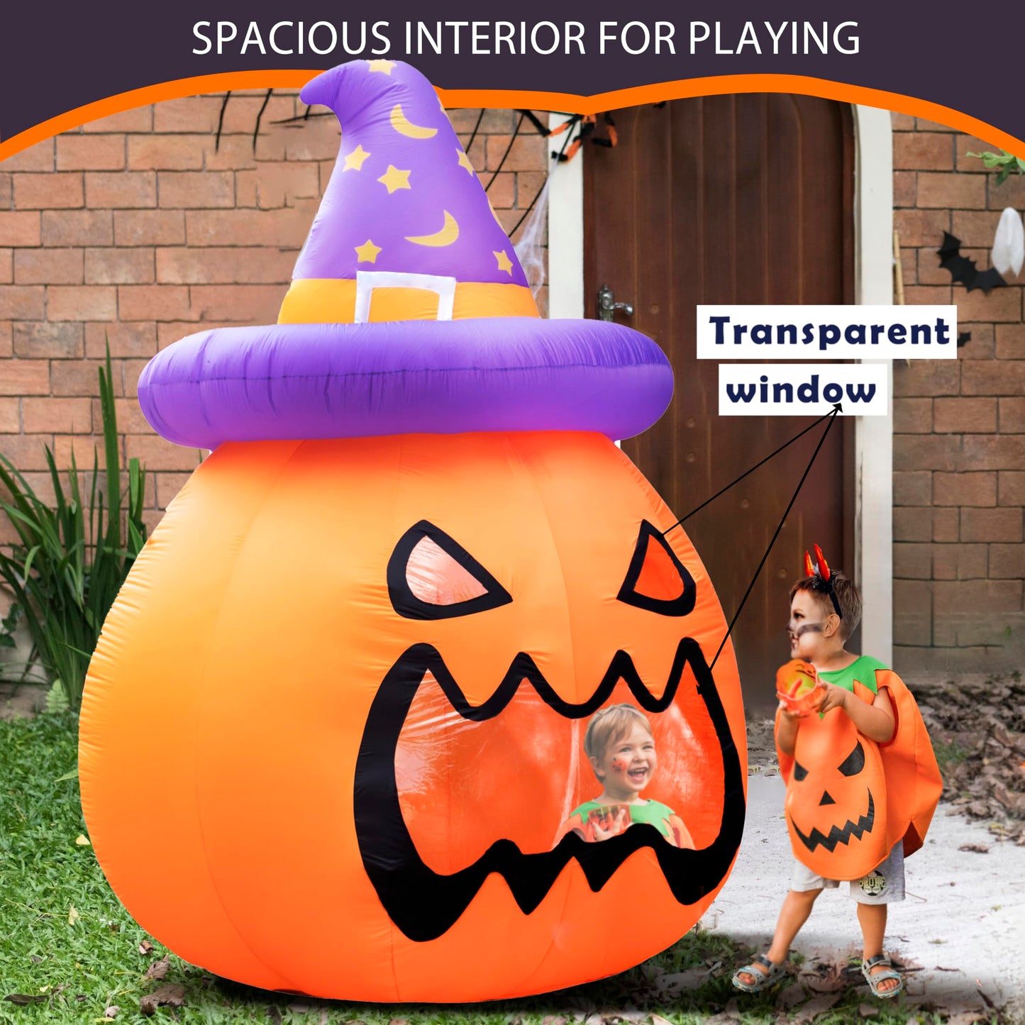 New 10FT Giant Halloween Inflatables Large Pumpkin with Interior Space for Play Blowup Yard Decor with LED Lights Lighted Lawn Outdoor Game Holiday Decorations