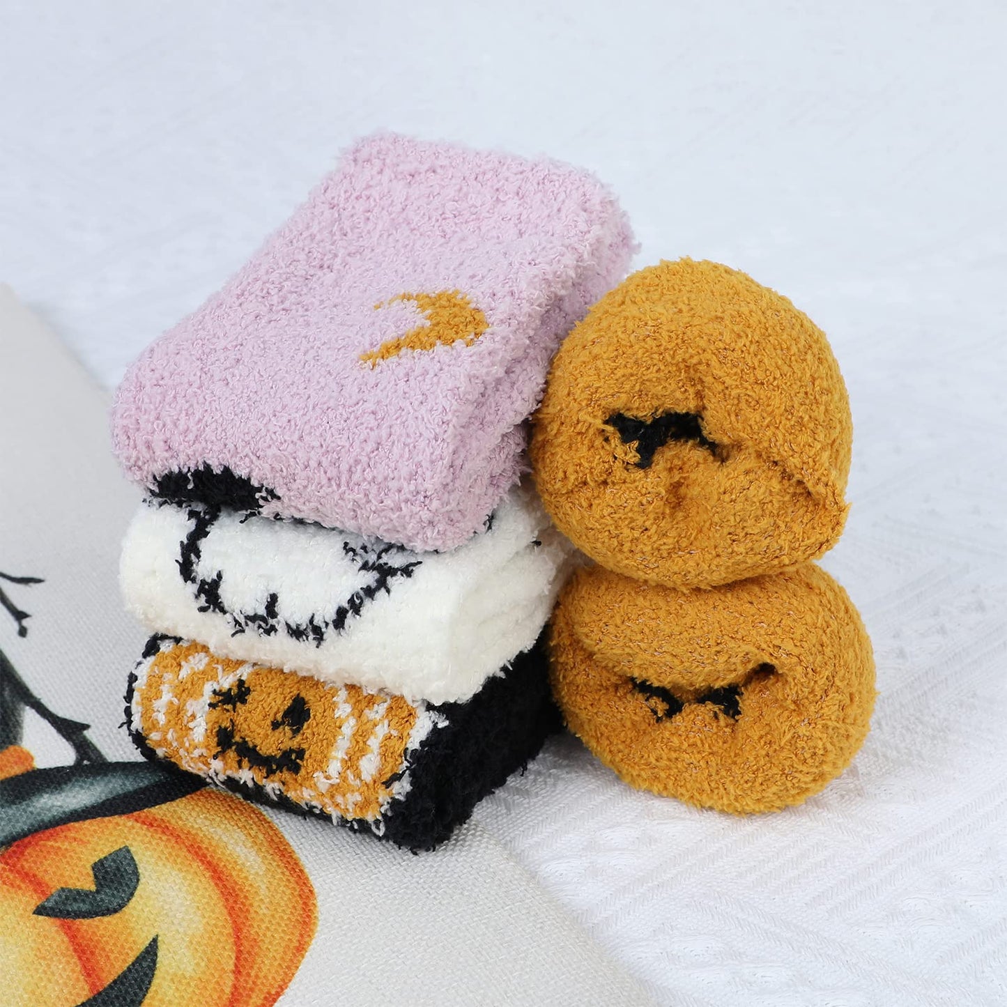 Halloween Socks Halloween Fuzzy Socks for Women Novelty Funny Spooky Socks Grip Socks Slipper Socks Holiday Witch Bat Pumpkin Socks Warm Fluffy for Thanksgiving?ift 3 Pack