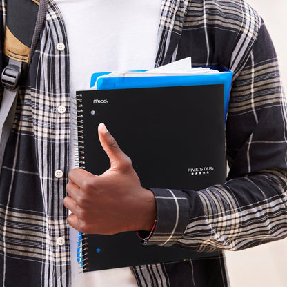 Five Star Spiral Notebook + Study App, 5 Subject, College Ruled Paper, 8-1/2" x 11", 200 Sheets, Fights Ink Bleed, Water Resistant Cover, Black (72081)