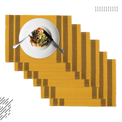 Encasa Ribbed Table Placemats (Set of 6) - Ladder Yellow | 46x32 cm | Over 20 Modern Colors & Woven Designs - Washable Cloth Place Mats