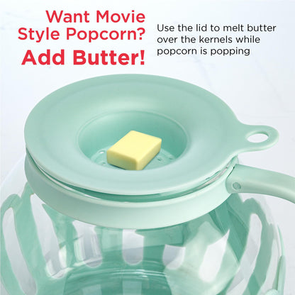 Ecolution Patented Micro-Pop Microwave Popcorn Popper with Temperature Safe Glass, 3-in-1 Lid Measures Kernels and Melts Butter, Made Without BPA, Dishwasher Safe, 3-Quart, Aqua