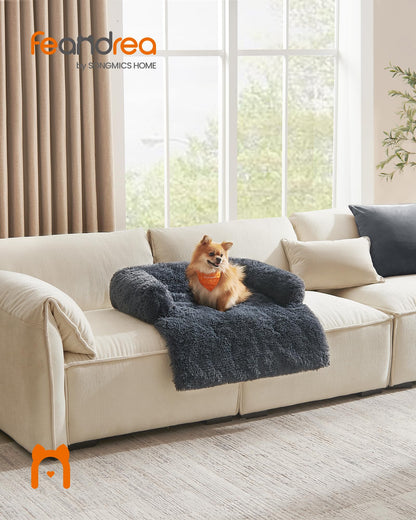 Feandrea FluffyHug Dog Sofa Bed, Pet Bed, Dog Sofa Cover, Calming Dog Bed, M, for Small and Medium Dogs, 80 x 75 x 16 cm, Dark Grey PGW221G02
