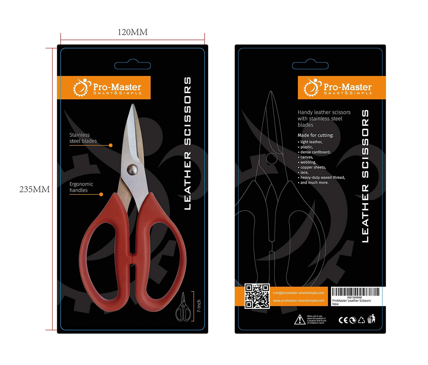 Leather Scissors. Small, Sharp Stainless Steel Durable Blades - Effortless Cutting - Large Comfortable Shears for Crafting, Sewing, Clay Bead Kit, Tailor, Belts, Fabric, Cotton, Cloth, Office, Home