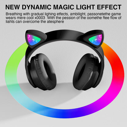 KERHAND Bluetooth Noise Cancelling Headphones for Kids,Foldable Cat Headphone with LED Light Up Ear,Cat Ear Headphones for Toddler with Microphone/TF Card,Kids Bluetooth Headphones for ipad