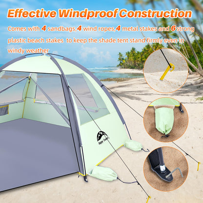 Happy Travel Beach Tent Sun Shelter for 3/4/5/6/7/8 Person, Portable UPF 50+ UV Protection Beach Shade Canopy for Family & Baby, Lightweight & Easy Setup Beach Cabana with 3 Ventilation Mesh Windows