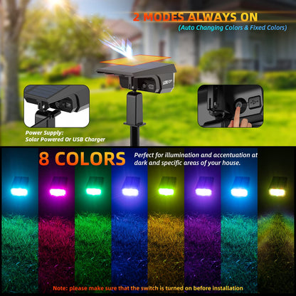 LEREKAM Solar Outdoor,40 LEDs Color Changing RGB Solar Landscape Path Lights,USB & Solar Powered Multicoloured Spotlights,14 Colors Auto Cycling Spotlights for Yard,Garden,2 Pack