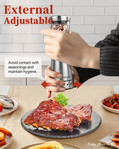 Electric Salt and Pepper Grinder Set with Storage Base, Stainless Steel Rechargeable Salt and Pepper Grinder Set with 4.5 oz Large Capacity, 1.8" Wide Mouth, Adjustable Coarseness, Ideal for Kitchen