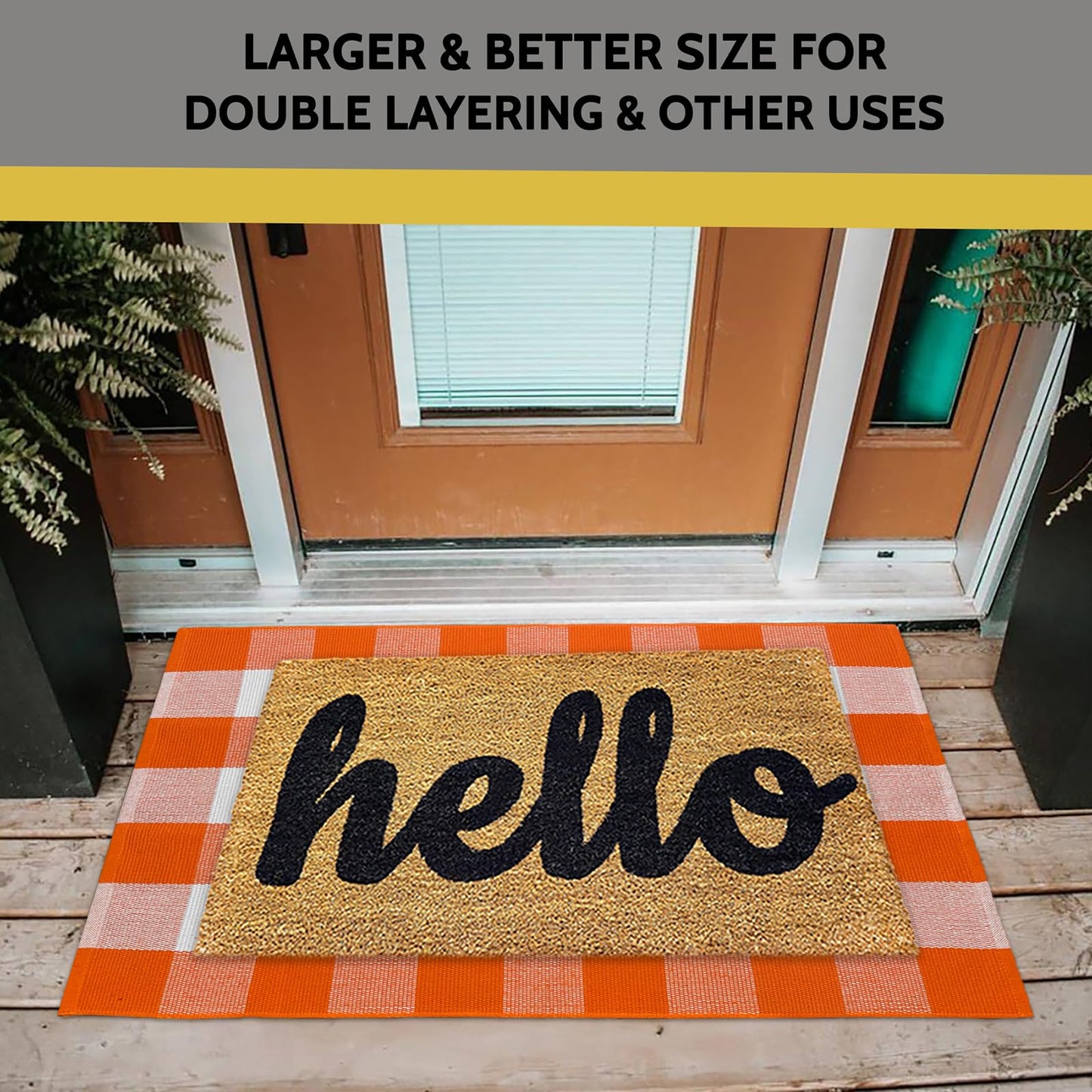 KOZYFLY Buffalo Plaid Rug 27.5x43 Inches Orange and White Checke Rug Halloween Fall Door Mat Cotton Washable Area Rugs Door Mat Outdoor Entrance for Front Porch Entryway Fall Farmhouse