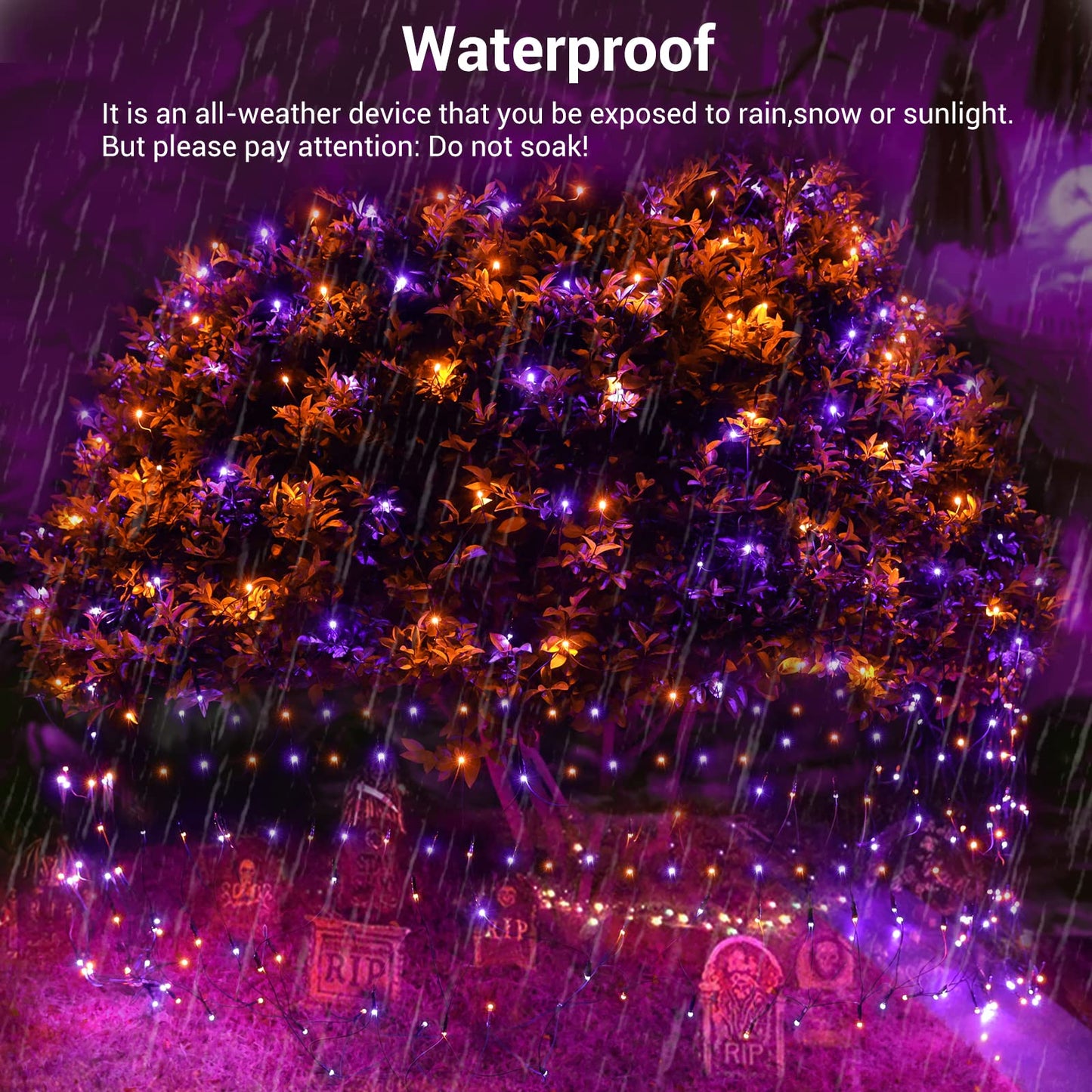 Joomer 12ft x 5ft 360LED Orange Purple Halloween Net Lights Outdoor Mesh lights, 8 Modes Timer Connectable Waterproof Bush Lights Mesh Netting Lights for Halloween Outdoor Decorations (Green Wire)