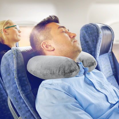 Crafty World Travel Neck Pillow Washable Cover Comfortable Memory Foam Airplane Travel Accessories Essentials Plane Neck Support Pillow for Neck Pain Relief and Sleeping Grey