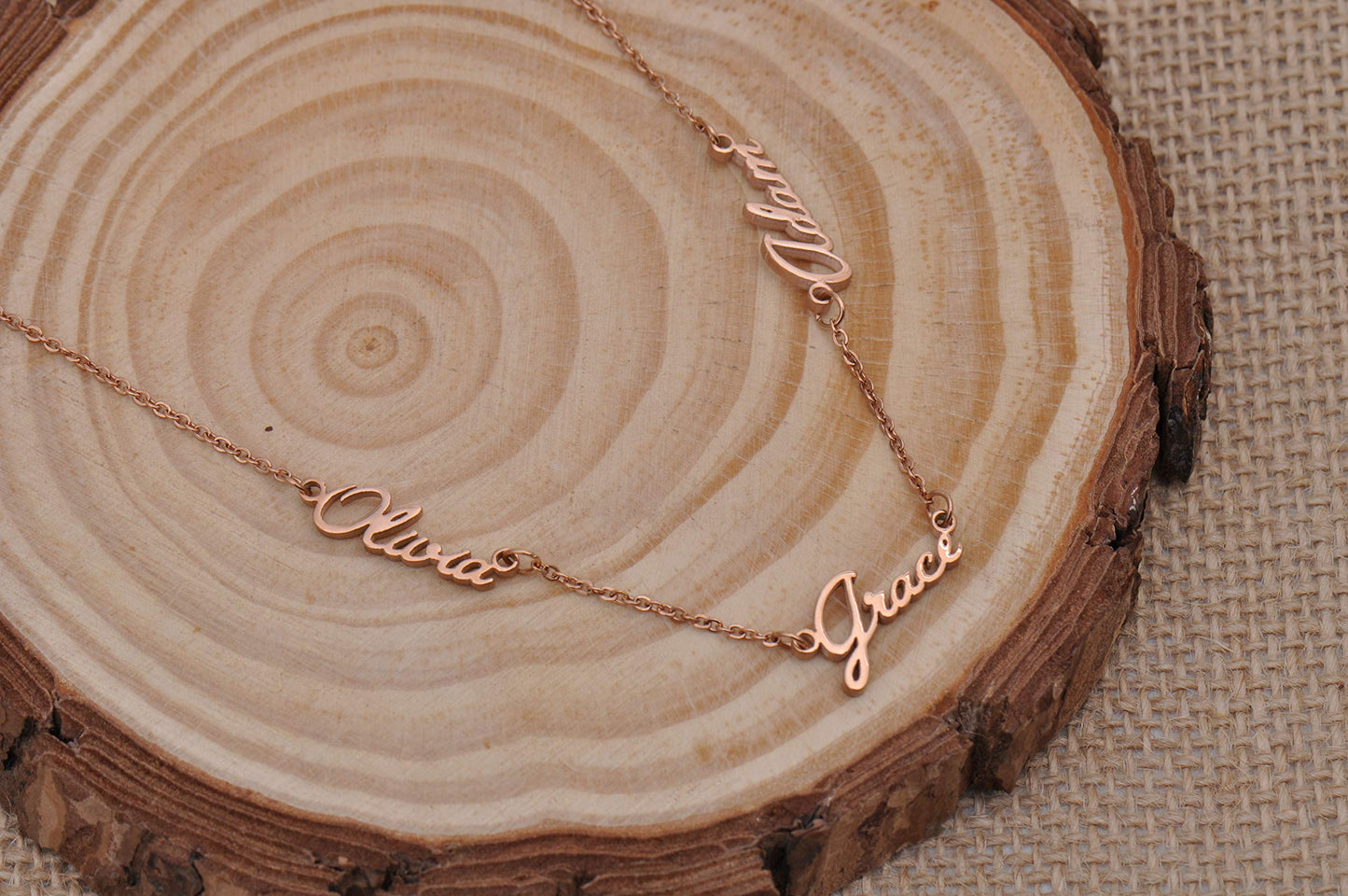 GR35Z9 Custom Name Necklace with 4 Names for Women Personalized Multiple Names Necklace 18k Gold Plated Stainless Steel Initial Pendant Jewelry Gift for Mother Day