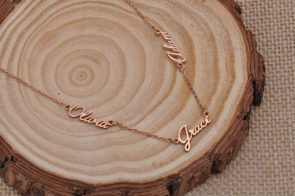GR35Z9 Custom Name Necklace with 4 Names for Women Personalized Multiple Names Necklace 18k Gold Plated Stainless Steel Initial Pendant Jewelry Gift for Mother Day