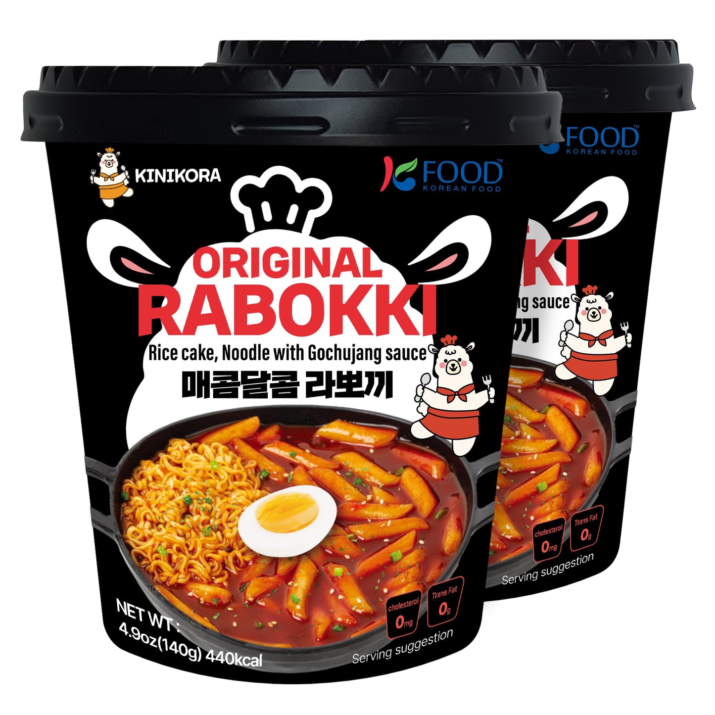 KINIKORA Premium Instant Rabokki Cup - Original Flavor, 2 Cups, Korean Ramen & Tteokbokki, Quick and Easy Street Food