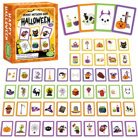 gisgfim 50 Pairs Memory Matching Game Happy Halloween Concentration Memory Games Card for Kids Educational Ages 3-8 A Fun & Fast Halloween Theme Matching Games
