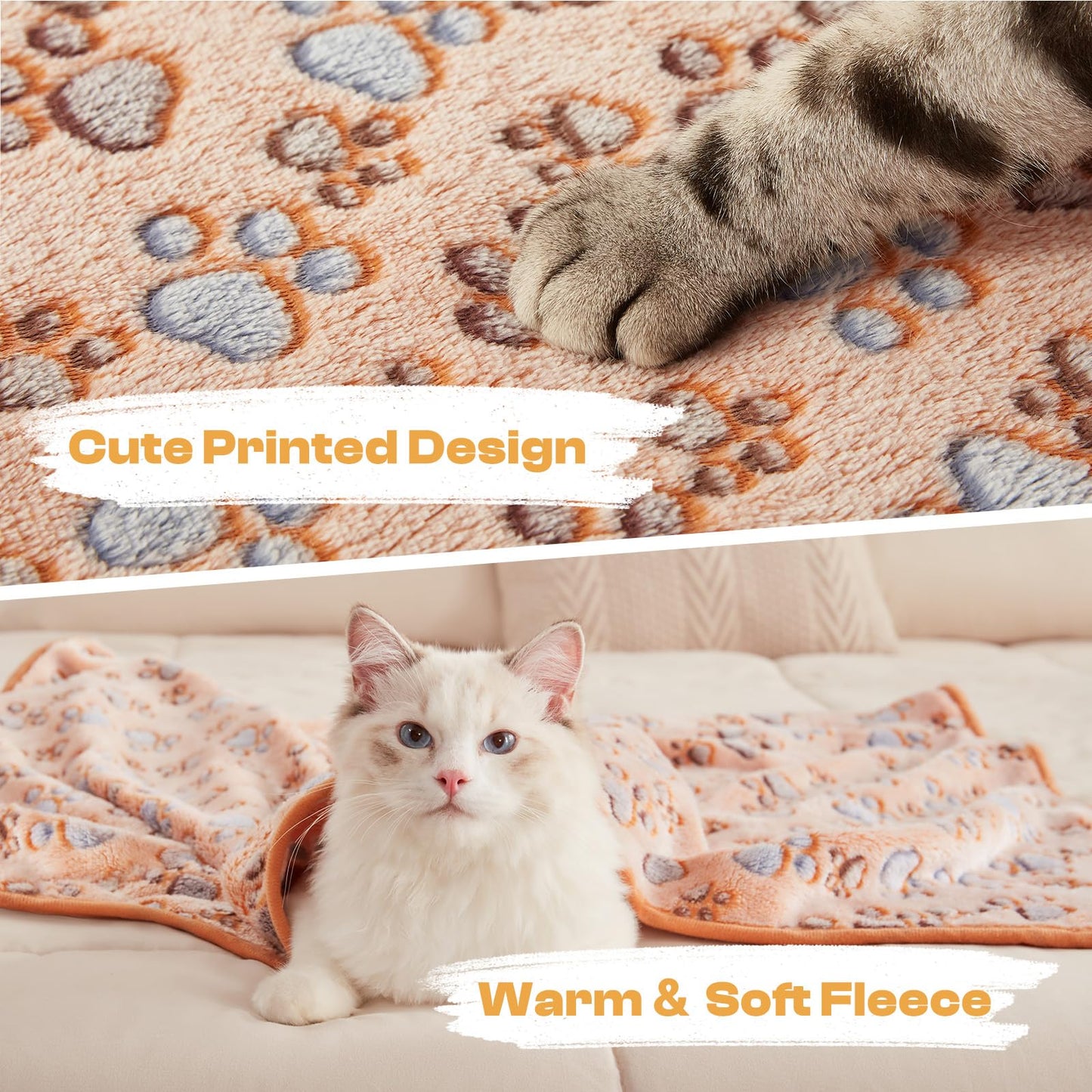 1 Pack 3 Blankets Super Soft Fluffy Premium Fleece Pet Blanket Flannel Throw for Dog Puppy Cat Paw Brown/Pink/White Small(23x16 inch)