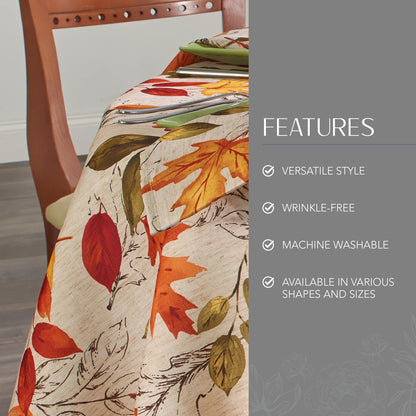 Elrene Home Fashions Autumn Leaves Fall Printed Tablecloth, Polyester, Multi, 70" Round (Tablecloth)