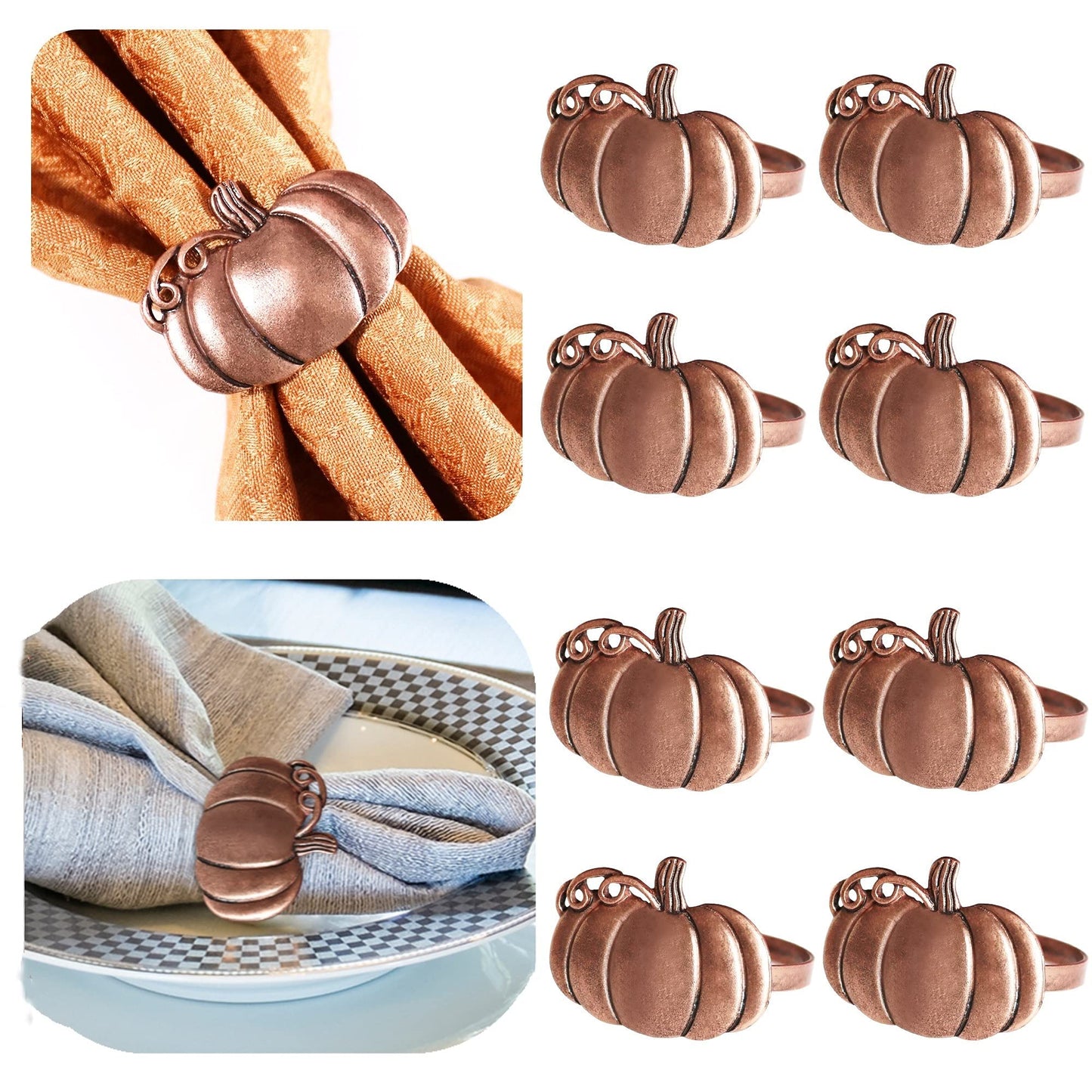 Halloween Napkin Rings Set of 8 Fall Harvest Thanksgiving Pumpkin Napkin Holders Holiday Wedding Dinner Parties Home Table Decoration