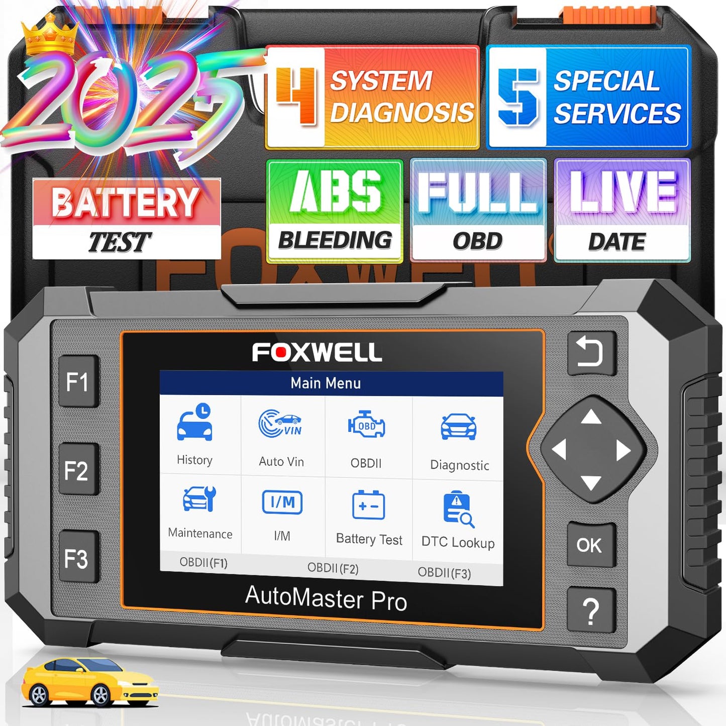 FOXWELL NT614 Elite OBD2 Scanner for ABS SRS Engine Transmission, 5 Reset Functions (ABS Bleeding, Oil, EPB, SAS, Throttle) Code Reader, Battery Voltage Test, WiFi Update Scan Tool, NT604 Upgrade
