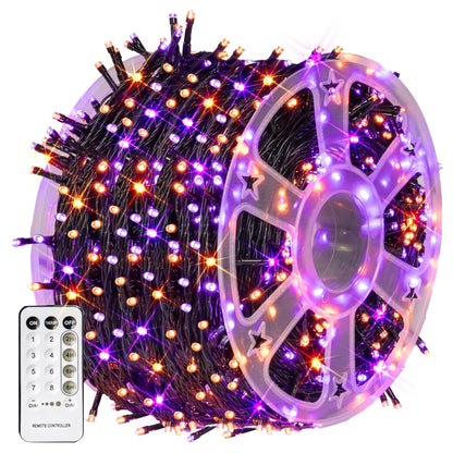 Dazzle Bright Outdoor Halloween String Lights, 1000 LED 328 FT Plug in Fairy Light with Remote Control 8 Modes & Timer, Waterproof Decoration for Home Garden Yard Wedding, Purple and Orange