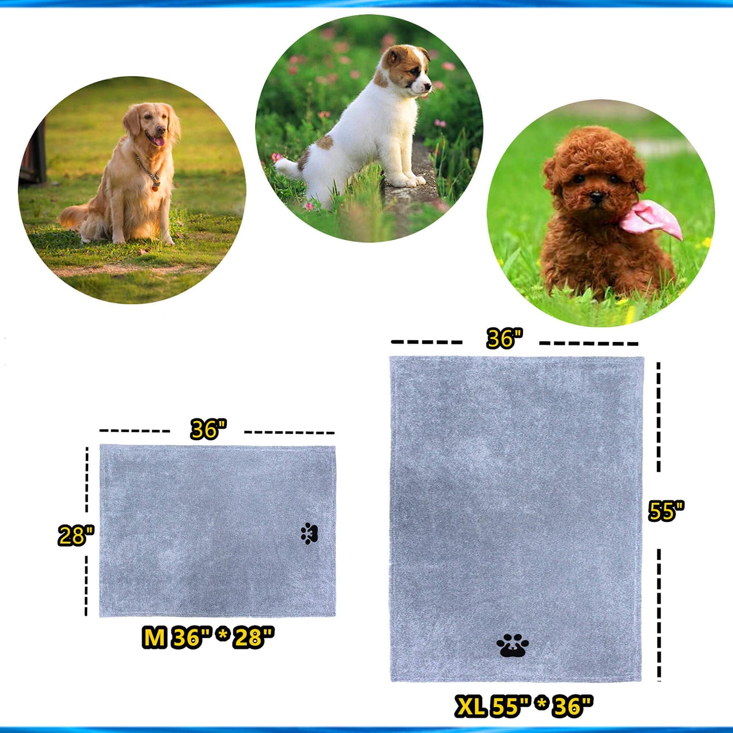 Dogvingpk Dog Towels for Drying Dogs Super Absorbent Soft Microfiber Pet Bath Grooming Towel for Dogs Cats and Other Pets (M-36" * 28", Grey )