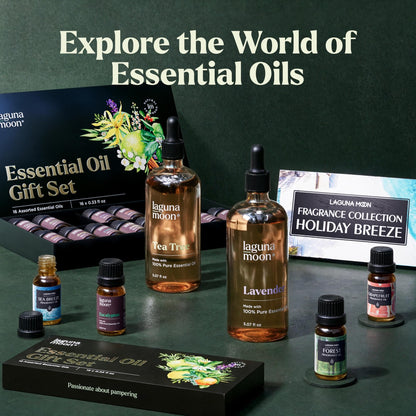 Lagunamoon Essential Oils Set - Top 6 Blends for Diffusers, Home Care, Candle Making Scents, Fragrance, Aromatherapy, Humidifiers, Gifts - Peppermint, Tea Tree, Lavender, Eucalyptus, Orange (10mL)