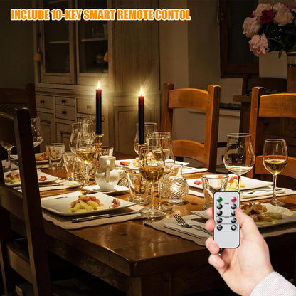 GenSwin Halloween Black Taper Flameless Candles Battery Operated with Remote Timer, 4 Pcs Drip Wax Flameless LED Candle Sticks with 3D Flickering Flame for Window Fireplace Decor (0.78 x 8.9 inches)