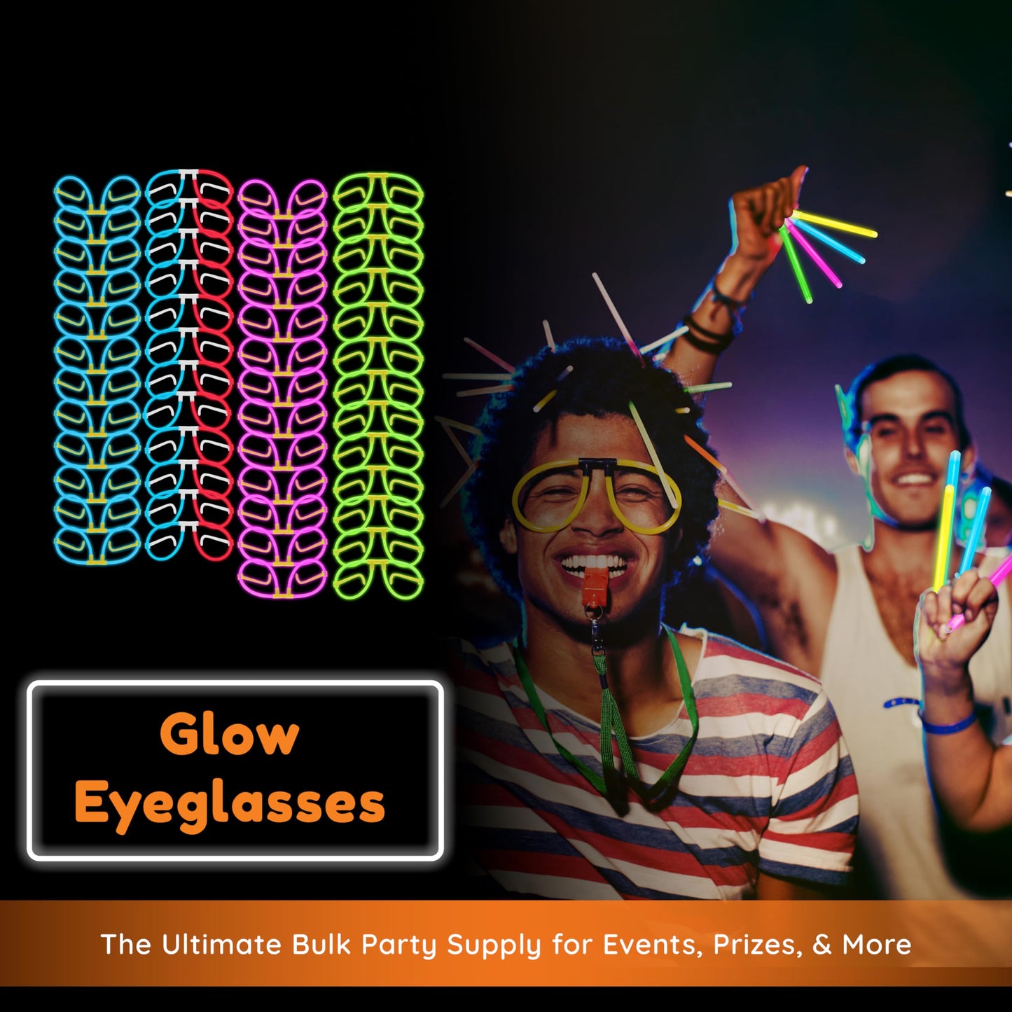 Glow Fever Glow In The Dark Glasses for Party - 50 Bendable Glow Stick Glasses with Connectors - Glow Glasses Party Pack for Concert, Halloween & Birthday Party Party Favors - Party Dragon, Mixed