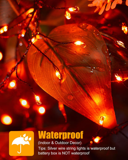 Fairy Lights Battery Operated, Twinkle String Lights Waterproof Silver Wire 5 Feet 60 Led Firecracker Starry Lights for DIY Wreath Home Party Bedroom Mason Jar Indoor Halloween Decoration, Orange
