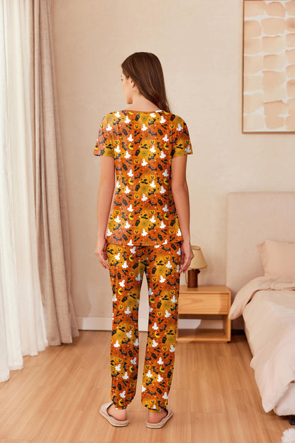 Ekouaer Womens Pajama Sets Halloween Short Sleeve Lounge Sets for Women Jogger Pajama Set 2 Piece Pj Sets With Pockets S-XXL