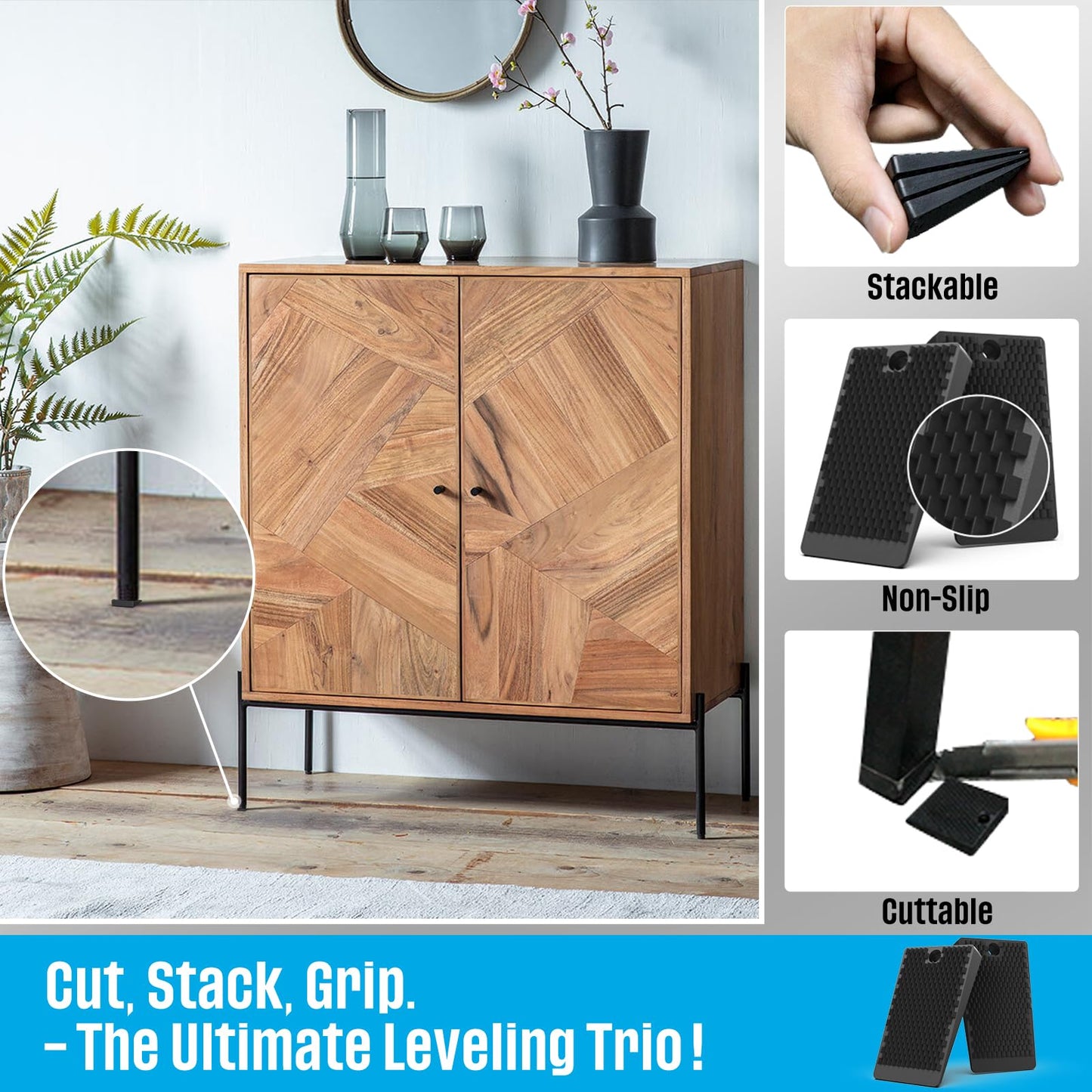 Furniture Levelers, 32 Piece Jar 2“, Rubber Shims for Leveling, Black Wedge for Table Toilet Refrigerator Piano, Non-Slip Shims for Home Improvement and Work, Cuttable and Stackable