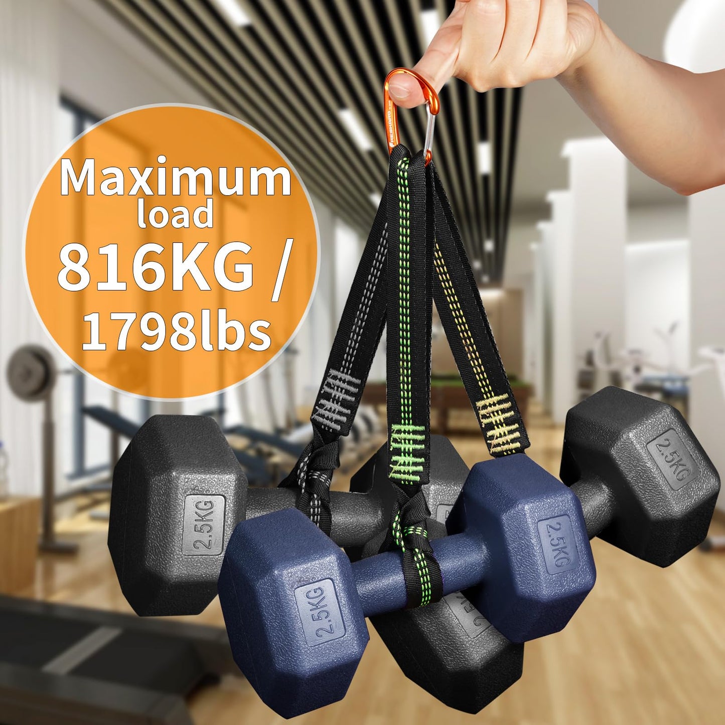 FresKaro 5pack Carabiner Clips Heavy Duty, Small Sturdy Key Keychain Accessory, Strong High Strength 8kN/1798lbs, Wire Gate, Ultra Lightweight, 7075 Aluminum, Rust Free, D-Shape, Orange