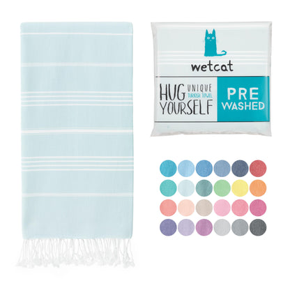 WETCAT Turkish Beach Towel Oversized (38"x71") 100% Turkish Cotton, Made in Turkey - Sand Free, Extra Large, Ultra Soft, Quick Drying, Compact & Lightweight for Travel - Aqua
