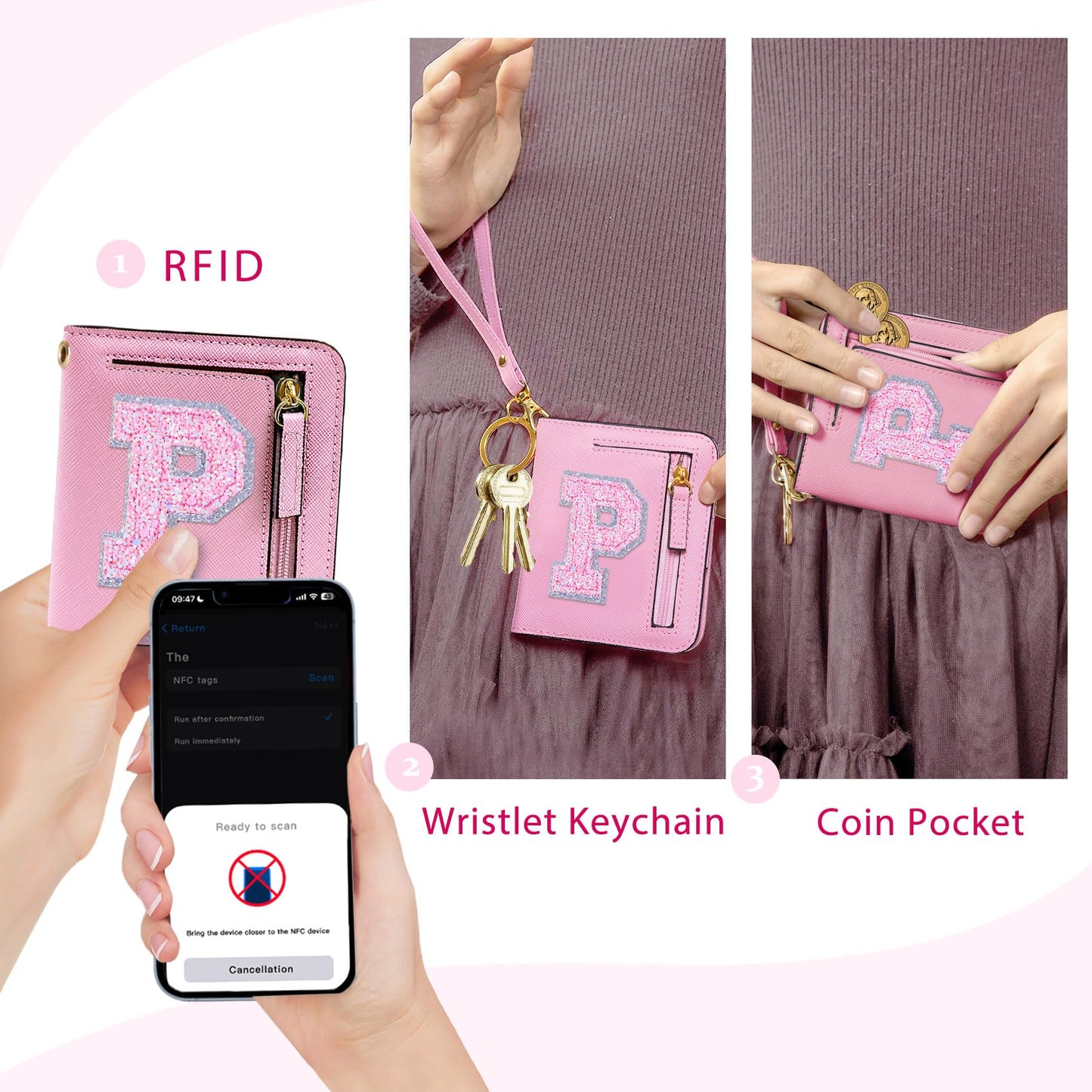 COSHAYSOO Mini Wallet with RFID Blocking Initial Monogrammed for Girls Birthday Easter Mothers Nurse Day Graduation New Year Gifts Letter P